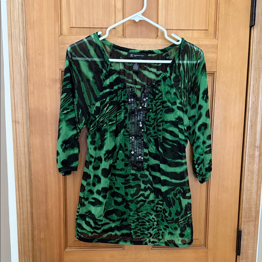 INC International Concepts Green and Black Patterned Top
